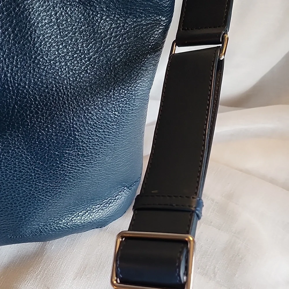 Steven Alan Ex Cond Blue Denim Pebble Leather Bucket Crossbody Bag, $64